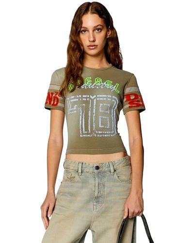 DIESEL T-shirt In Treated Jersey With Flock Prints - Green