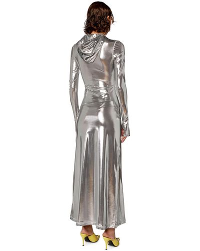 DIESEL Hoodie Dress With Shiny Foil Coating - White