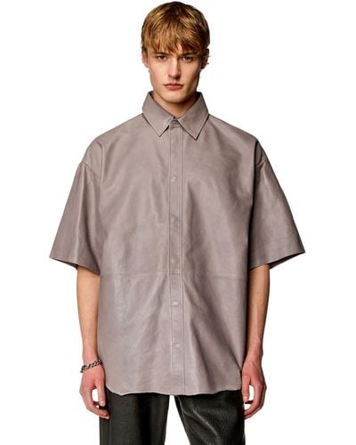 DIESEL Oversized Shirt In Treated Leather - Brown