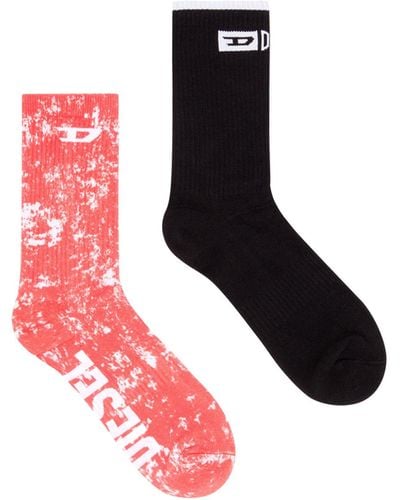 DIESEL Two-pack Ribbed Socks Plain And Mottled - Red