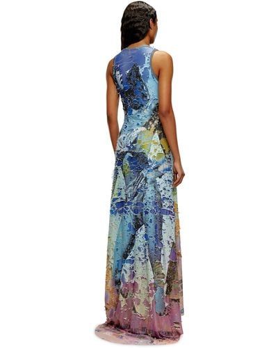 DIESEL Kleid aus Destroyed-Jersey mit Poster-Print - Blau