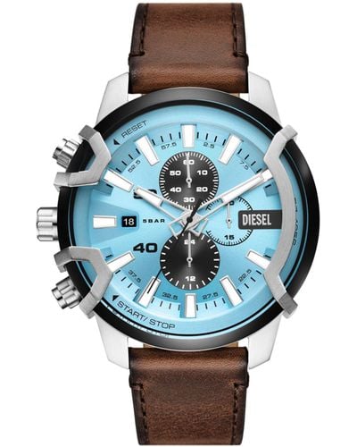 DIESEL Montre chronographe Griffed en cuir marron - Bleu