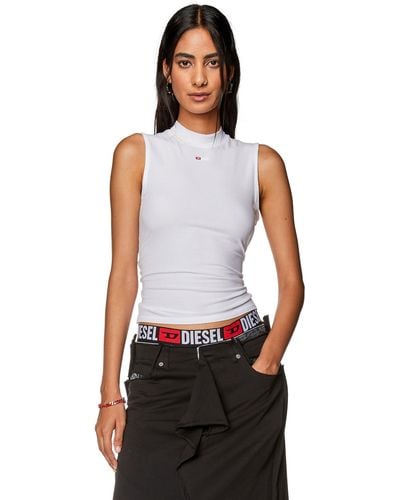 DIESEL Ribbed Tank Top With Mock Neck - White