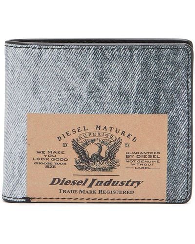 DIESEL Bifold-Portemonnaie aus Leder mit Denim-Print - Weiß