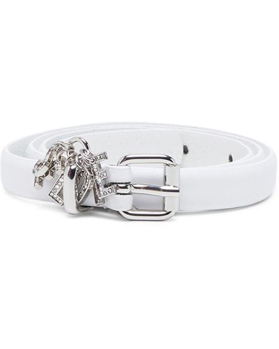 DIESEL Leather Belt With Crystal Logo Charms - White