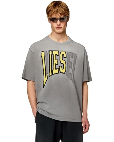 DIESEL Oversized T-shirt With Lies Logo - Gray
