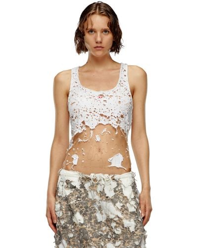DIESEL Tulle Tank Top With Destroyed Jersey - White