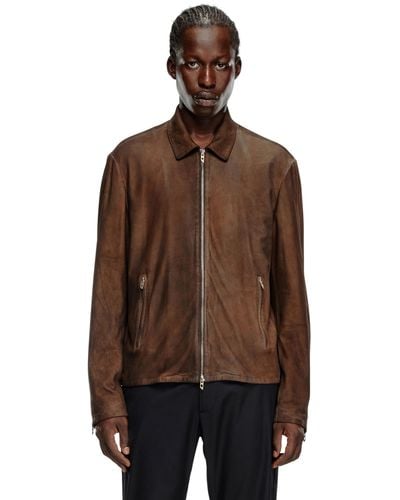 DIESEL Blouson Jacket In Treated Leather - Brown