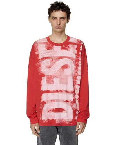 DIESEL Long-sleeve T-shirt With Smudged Logo - Red