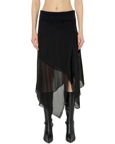 DIESEL Asymmetrical Skirt With Ribbed Waist - Black