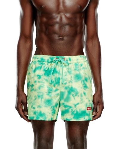 DIESEL Mid-length Swim Shorts With Tie-dye Print - Green