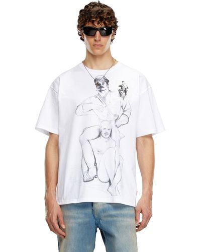 DIESEL T-Shirt mit Prints und Patches - Weiß
