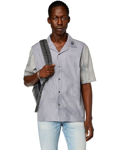 DIESEL Tie-dyed Poplin And Jersey Bowling Shirt - Gray