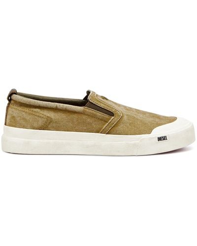 DIESEL Canvas Slip-on Sneakers With D Embroidery - Brown