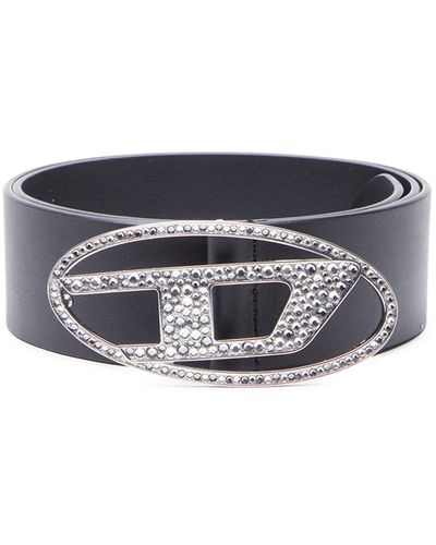 DIESEL Ceinture en cuir avec boucle strass à logo - Noir