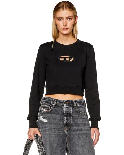 DIESEL Cropped Sweatshirt With Cut-out Logo - Black