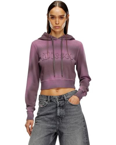 DIESEL Overdyed Hoodie With Frayed Logo - Purple