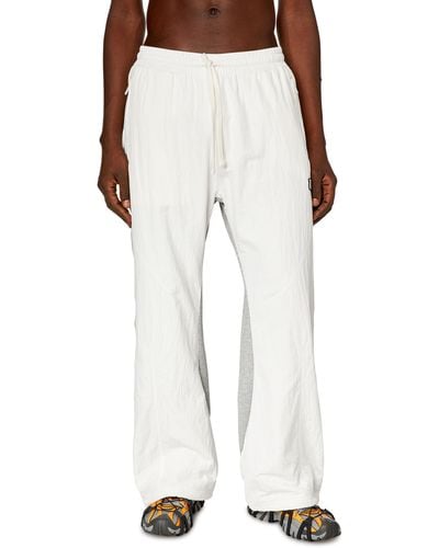 DIESEL Pantalon de survêtement en nylon froissé et jersey - Blanc