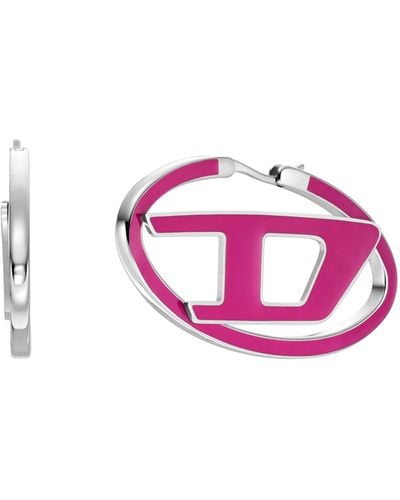 DIESEL Stainless Steel Hoop Earrings - Pink