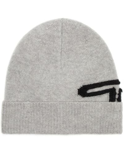 DIESEL Beanie aus Wolle mit Peel-Off-Logo - Weiß