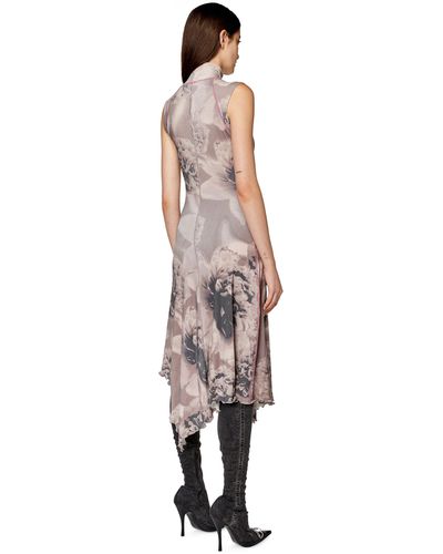 DIESEL Asymmetric Midi Dress With Floral Print - Purple