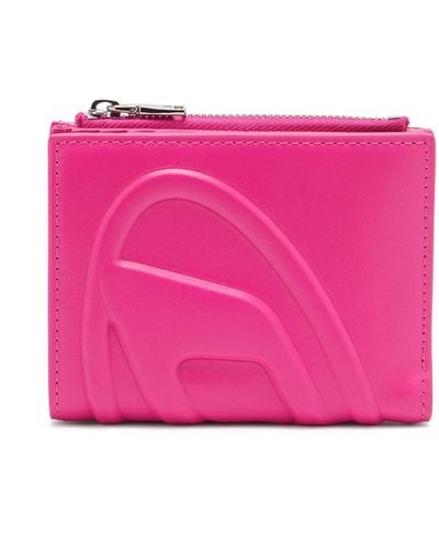 DIESEL Kleines Portemonnaie aus Leder mit Logo-Prägung - Pink