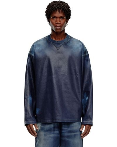 DIESEL Sweatshirt In Coated Track Denim - Blue