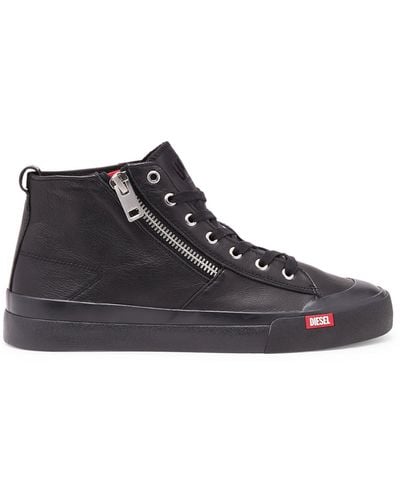 DIESEL S-athos Zip-high-top Sneakers In Premium Leather - Black