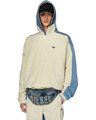 DIESEL Track Jacket In Wrinkled Nylon And Denim - Multicolour