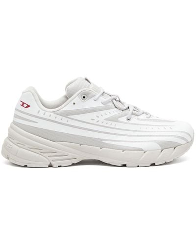 DIESEL Striped Trainers In Coated Ripstop - White