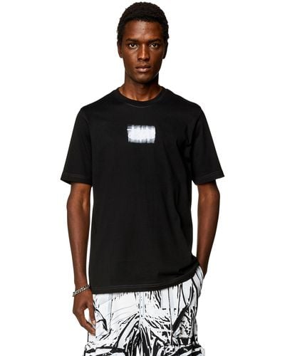 DIESEL T-shirt en coton bio avec logo floqué - Noir