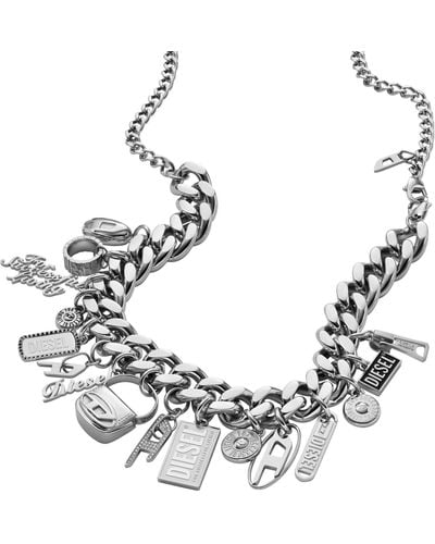 DIESEL Stainless Steel Charm Chain Necklace - Metallic