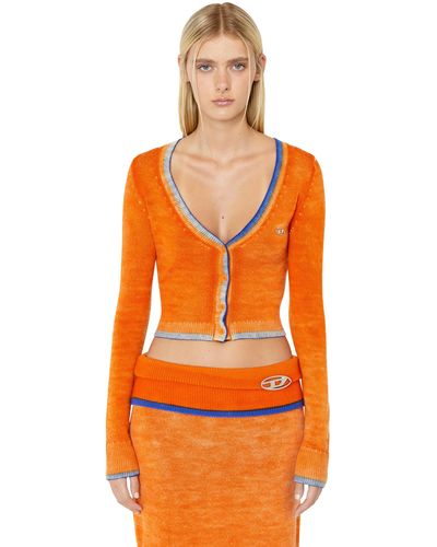DIESEL Wool Cardigan With Faded Seams - Orange