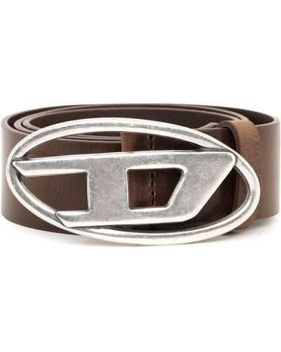 DIESEL Leather Belt With D Buckle - White