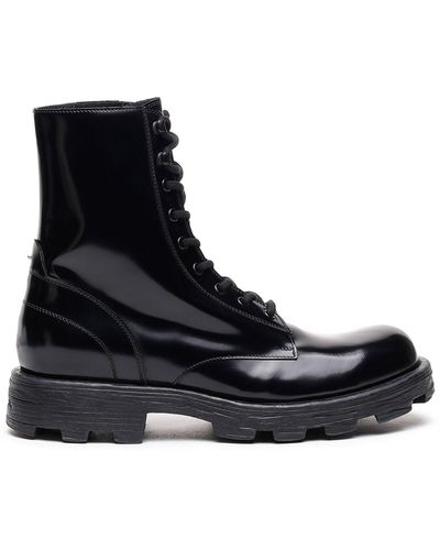 DIESEL D-hammer-combat Boots In Glossed Leather - Black