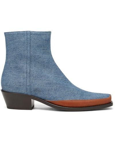 DIESEL Square-toe Denim Ankle Boots - Blue
