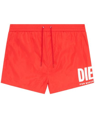 DIESEL Swim Shorts With Maxi Logo Print - Red