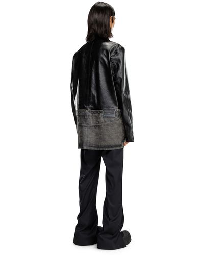 DIESEL Leather And Denim Shirt Jacket - Black