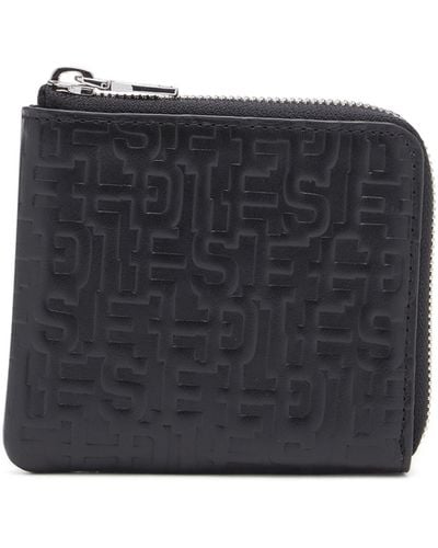 DIESEL Zip Wallet In Monogram Leather - Black