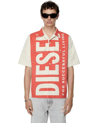 DIESEL Camicia bowling con maxi logo stampato - Rosso