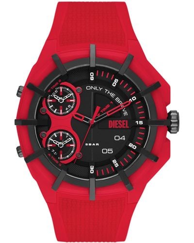 DIESEL Framed Three-hand Red Silicone Watch