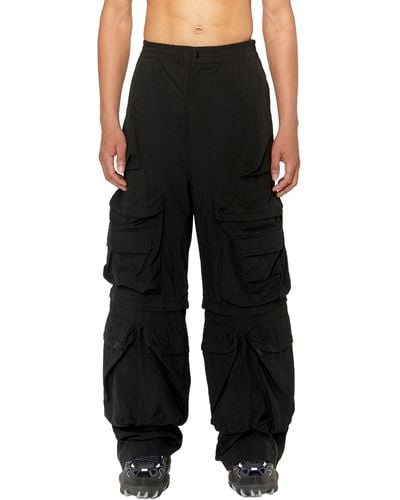DIESEL Cargo Pants In Wrinkled Nylon Canvas - Black