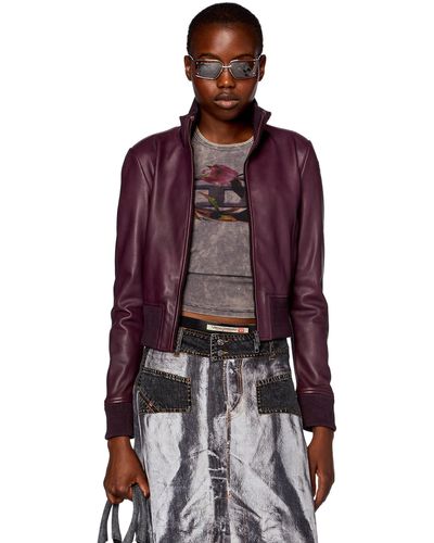 DIESEL Bomber Jacket In Waxed Leather - Red