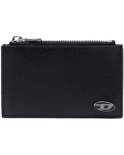 DIESEL Slim Card Holder In Textured Leather - Black