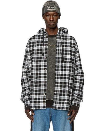 DIESEL Oversized Hooded Shirt In Tactile Flannel - Multicolor