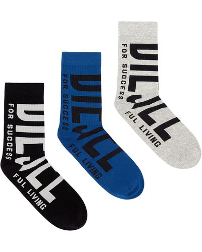 DIESEL Set di tre calzini con maxi logo - Blu