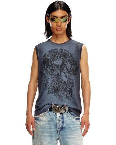 DIESEL Faded Tank Top With Graphic Print - Blue