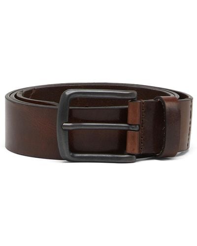 DIESEL Treated Leather Belt With Logo - Brown