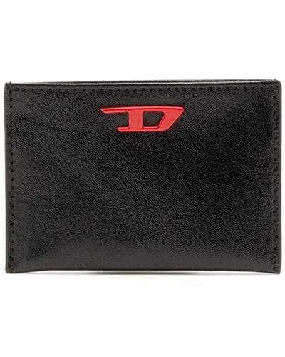 DIESEL Leather Bi-fold Wallet With Red D Plaque - Black