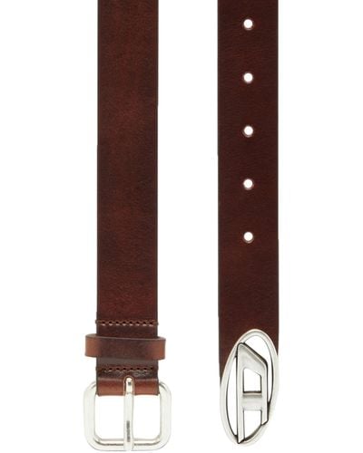 DIESEL Cintura in pelle con logo oval D - Marrone